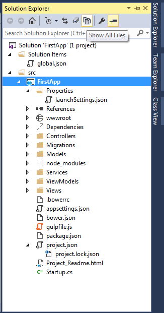 Solution Explorer in ASPNET 5 RC1