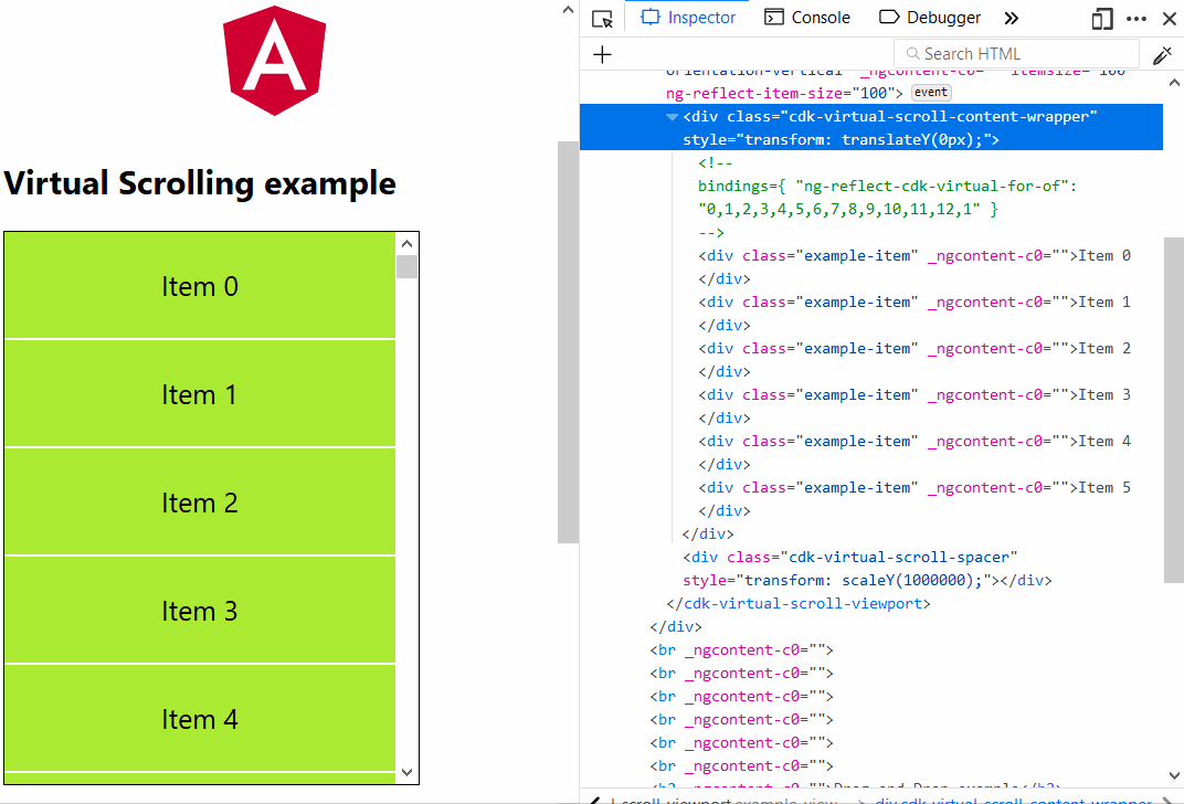 Angular 7 - Virtual Scrolling and Drag and Drop features