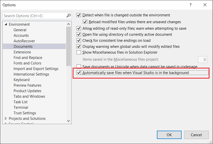 Auto Save files in Visual Studio 2022